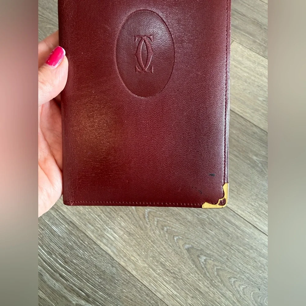 Cartier Burgundy Unisex Long Leather Bifold Wallet